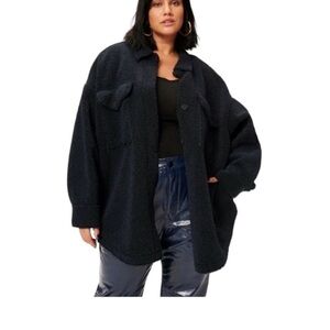 Good American Women’s Black Oversized Sherpa Jacket/Coat